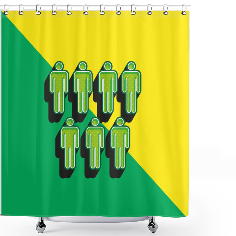 Personality  7 Persons Male Silhouettes Green And Yellow Modern 3d Vector Icon Logo Shower Curtains