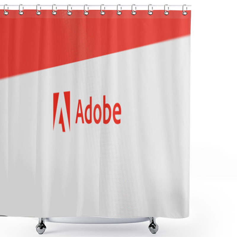 Personality  28th July 2023 San Jose, California. The Logo Of Adobe Inc. On A White Wall Of Screens. Adobe Inc  Brand On A Device. Shower Curtains