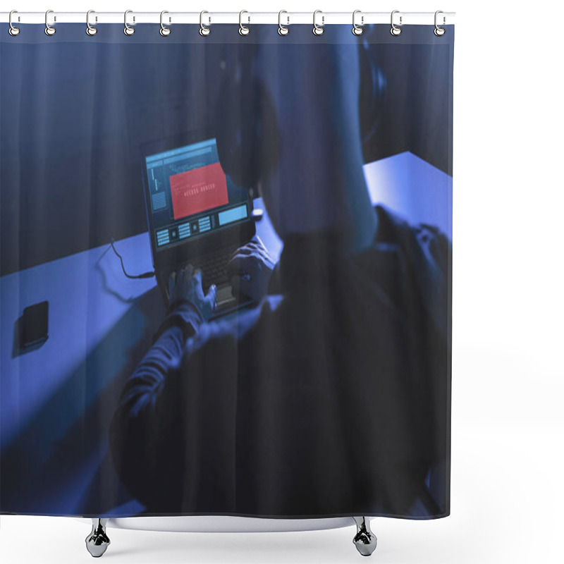 Personality  Hacker With Access Denied Message On Laptop Shower Curtains