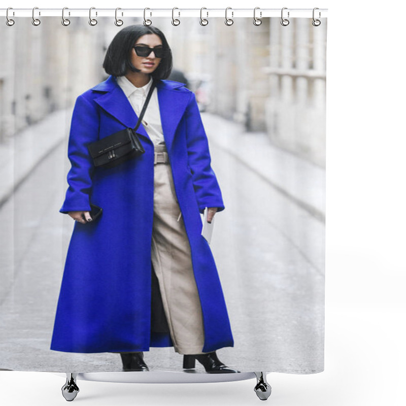 Personality  Paris, France - March 03, 2019: Street Style Outfit -   After A Fashion Show During Paris Fashion Week - PFWFW19 Shower Curtains