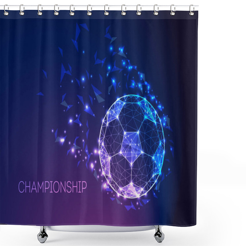 Personality  Football Championship Concept With Futuristic Soccer Ball On Dark Blue Purple Gradient Background. Shower Curtains