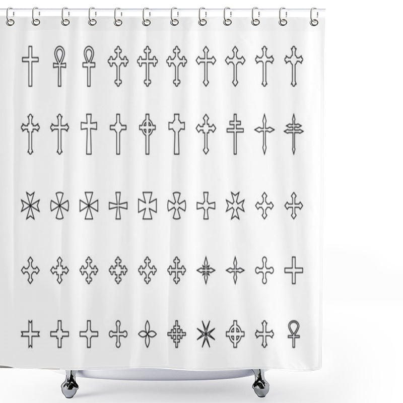 Personality  Big Collection Of Crosses Contours Isolated On White Background Shower Curtains