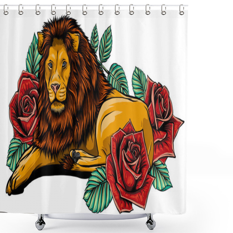 Personality  The Head Of A Lion In A Flower Ornament Vector Shower Curtains