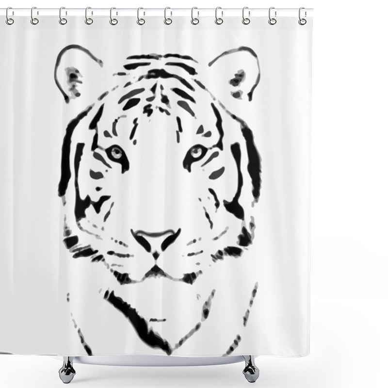 Personality  Bengal Tiger Sketch Silhouette, Isolated On White Background. Shower Curtains