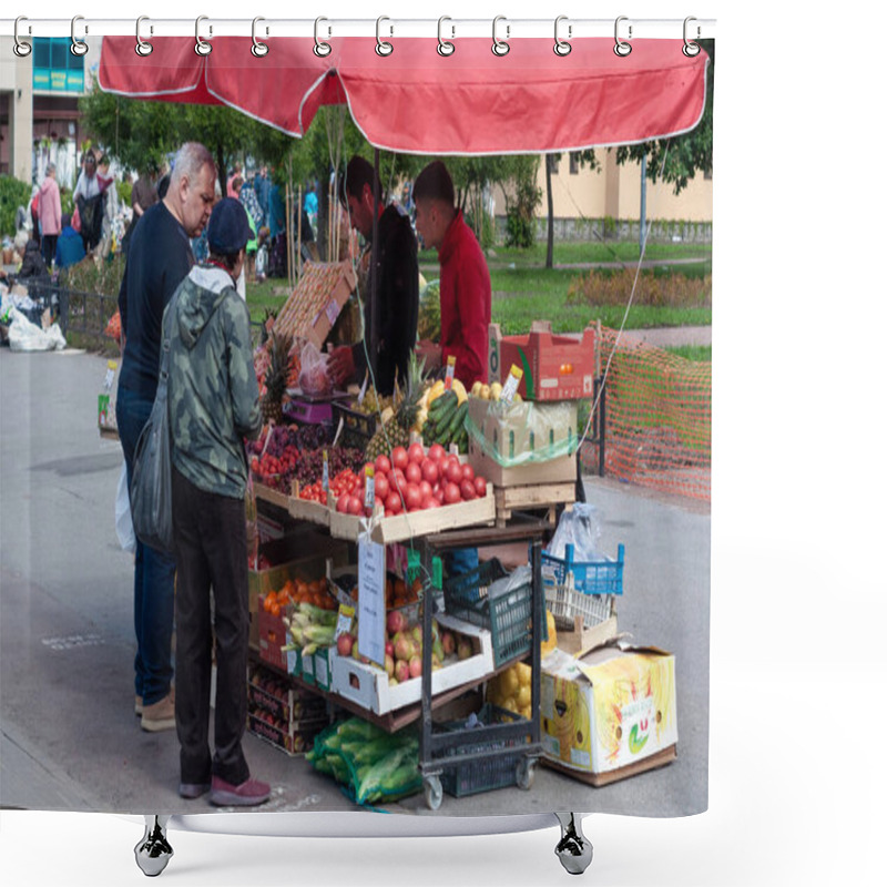 Personality  Shoppers Near The Vegetable Stall Shower Curtains