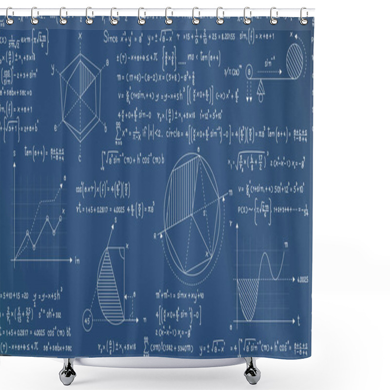 Personality  Geometric Formulas And Finding Area Seamless Pattern On Blue Chalkboard. Shower Curtains