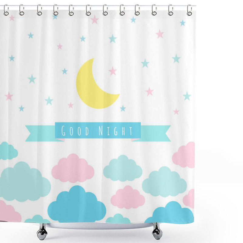 Personality  Childish Background With Moon Clouds And Stars Shower Curtains