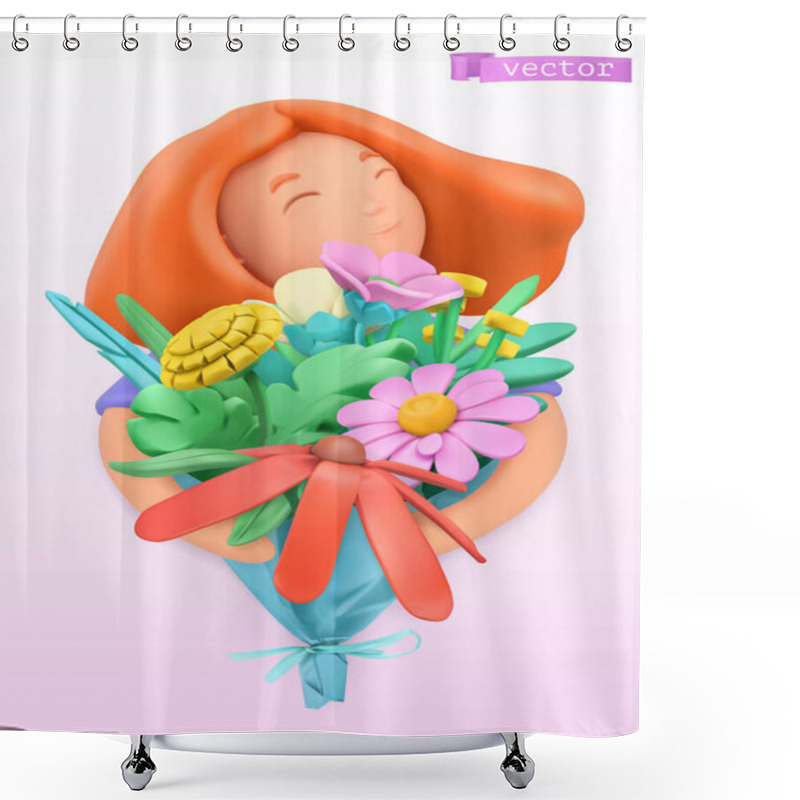 Personality  Woman With A Bouquet Of Wildflowers. 3d Vector Plasticine Art Object Shower Curtains