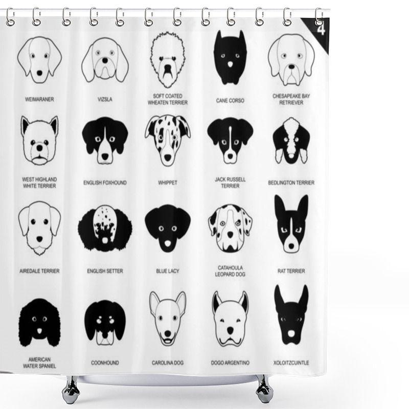 Personality  Dog Faces Stroke Icon Monochrome Cartoon 4 Shower Curtains