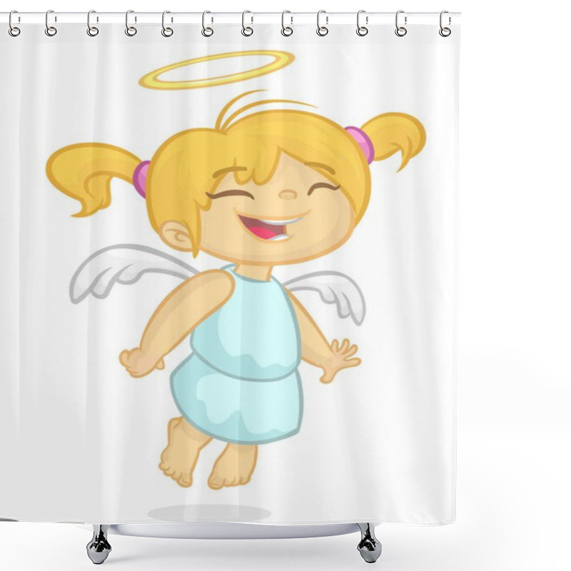 Personality  Cartoon Cute Happy Christmas Angel Character. Vector Illustration Isolated. Design For Print, Poster, Sticker, Greeting Card Or Invitation Shower Curtains