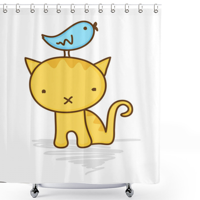 Personality  Cute Bird Sitting On A Cat Shower Curtains