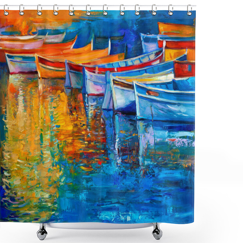 Personality  Boats At Sunset Shower Curtains