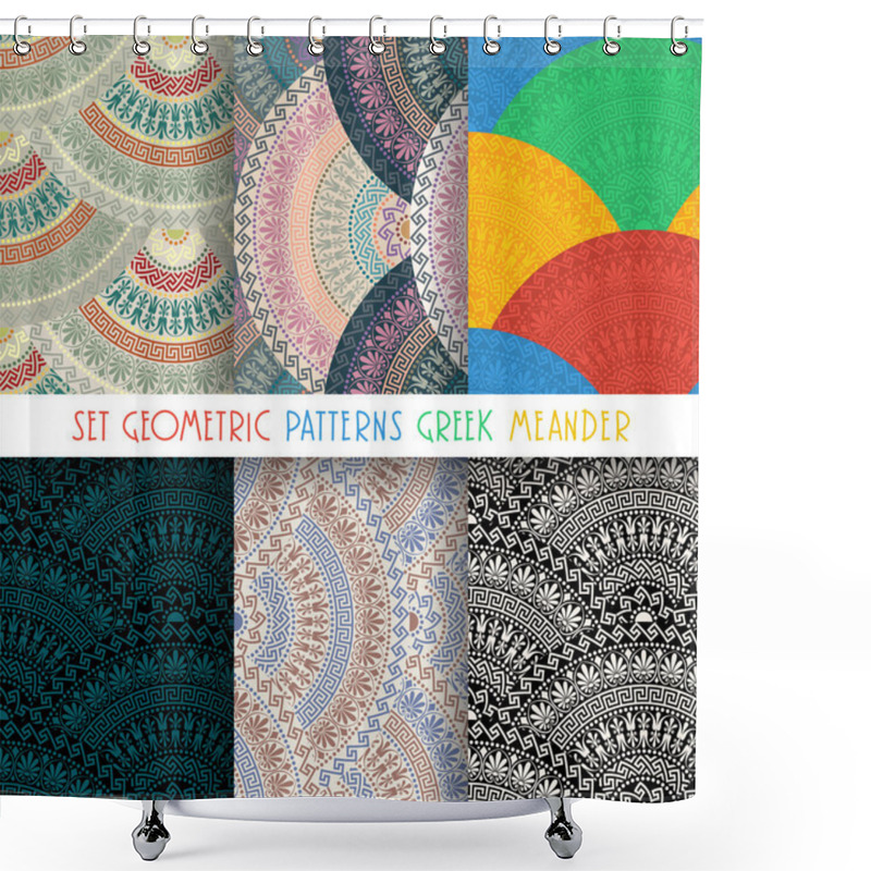 Personality  Vector Set Seamless Greek Round Ornament, Meander Shower Curtains