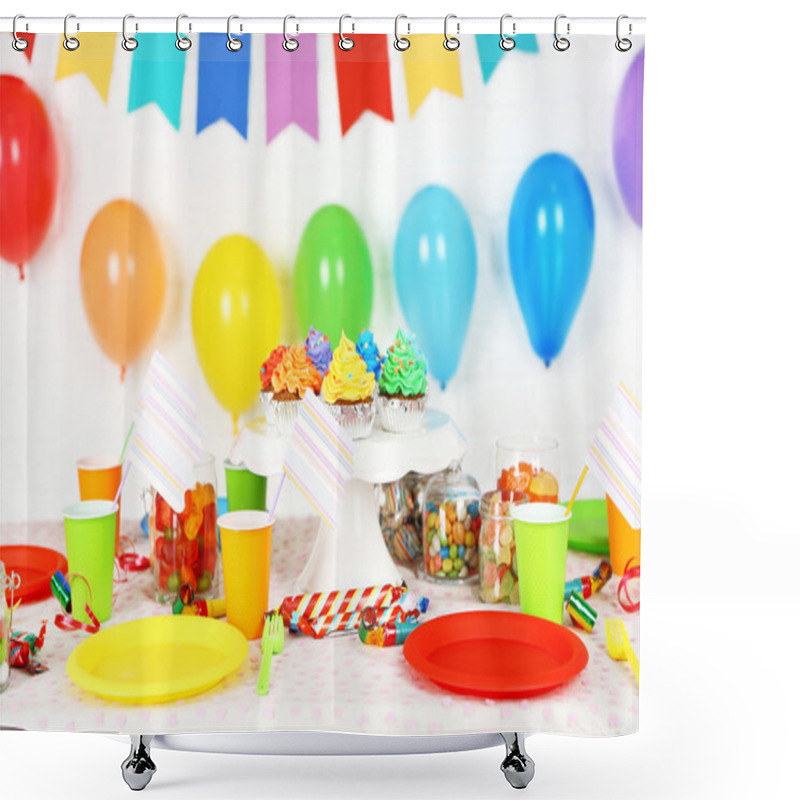 Personality  Prepared Birthday Table With Sweets For Children Party Shower Curtains