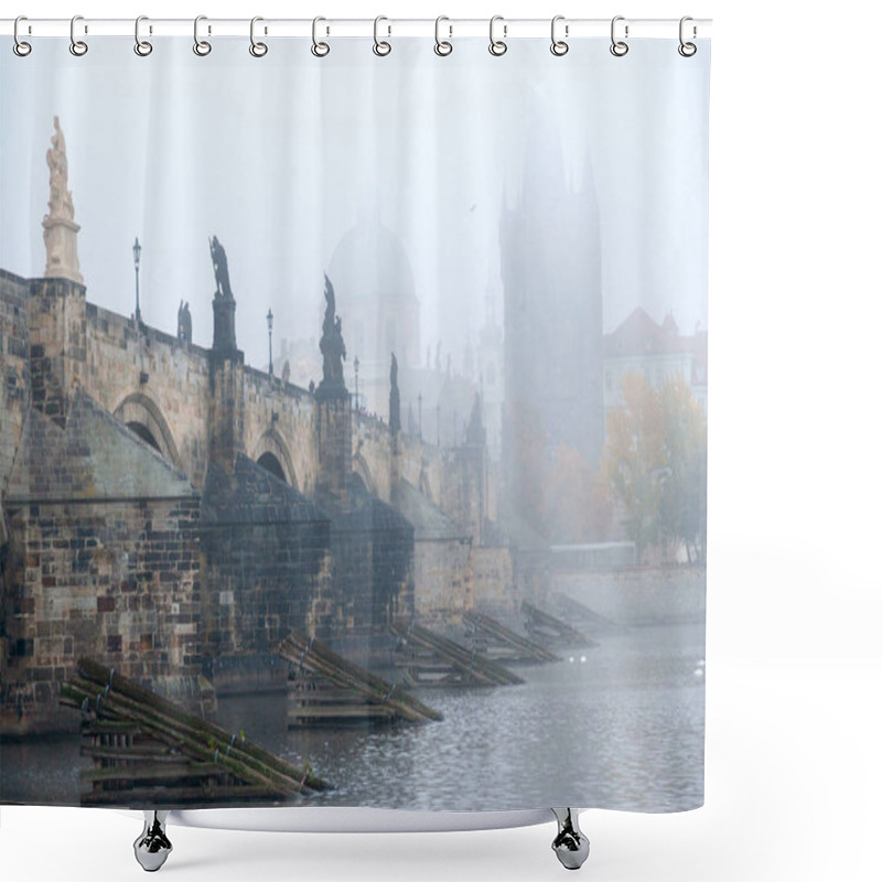 Personality  Charles Bridge, Vltava River Embankment In The Early Morning, Lesser Town, Kampa, Prague, Czech Republic Shower Curtains