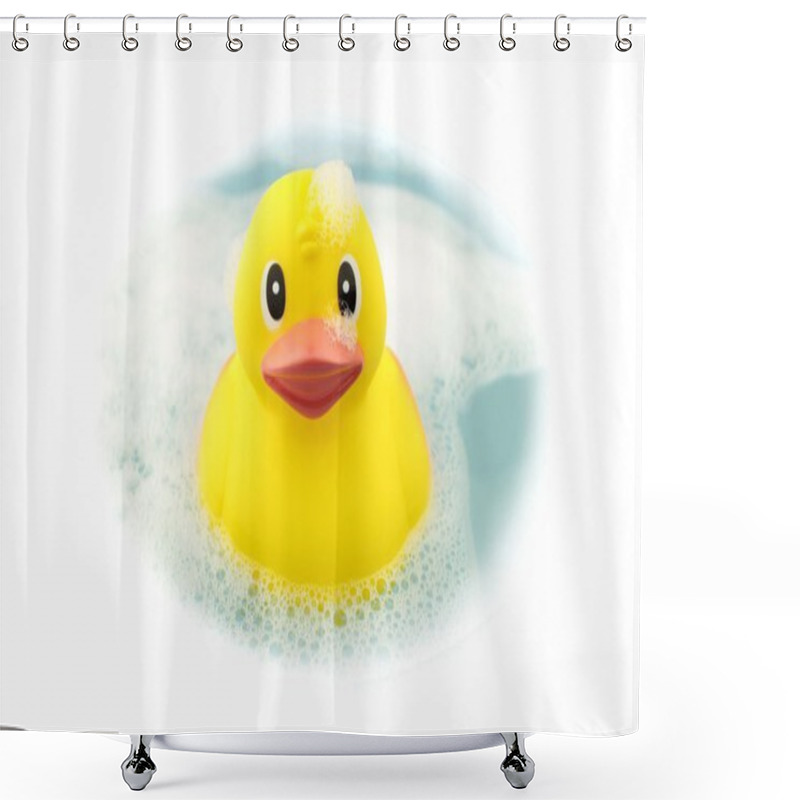 Personality  Bath Time And Rubber Duck In Soap Foam Shower Curtains