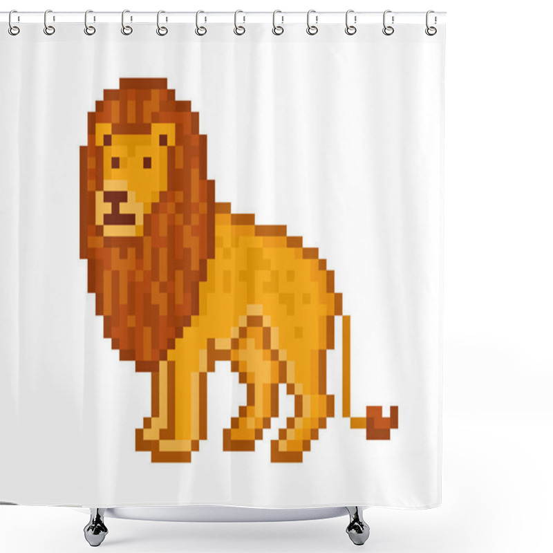 Personality  Yellow Lion, Cartoon Pixel Art Character Isolated On White Background.Safari Animal.Zoo Logo.Symbol Of Africa. Wildlife Carnivore.Old School 8 Bit Slot Machine Icon.Retro 80s-90s Video Game Graphics. Shower Curtains