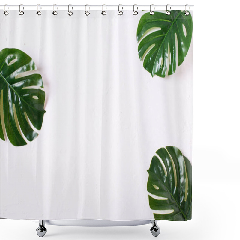 Personality  Tropical Leaves On White Textured  Background Shower Curtains