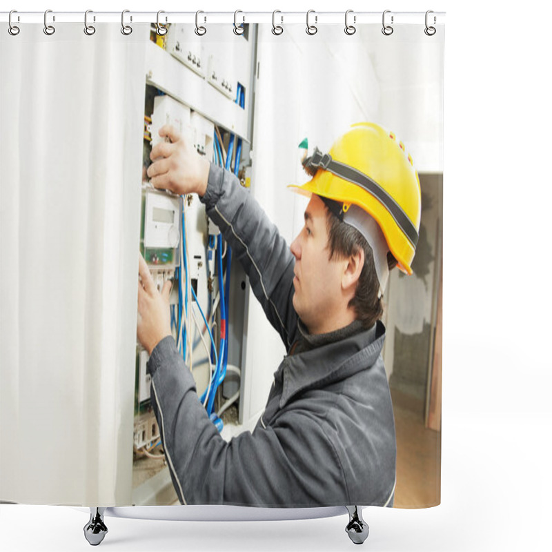 Personality  Electrician Installing Energy Saving Meter Shower Curtains