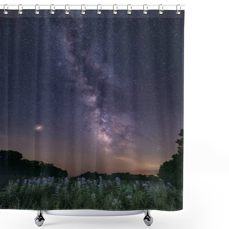 Personality  Wildflowers Bloom Under A Midsummer Night's Sky, Adorned With The Milky Way And Punctuated With The Planet Mars, In Indiana's Brown County State Park. Shower Curtains