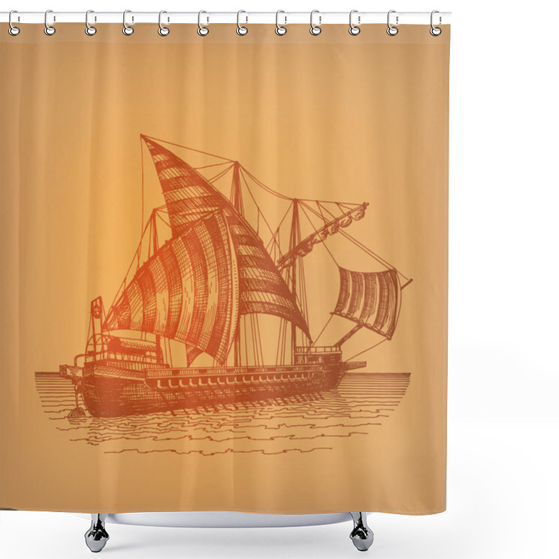 Personality  Ship. Vector Format Shower Curtains