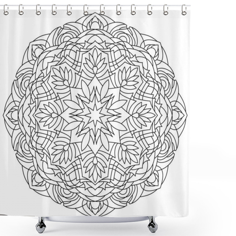 Personality  Flower Mandala. Circular Pattern In Form Of Mandala For Henna Mehndi Or Tattoo Decoration. Decorative Ornament In Ethnic Oriental Style. Coloring Book Page.  Vector Illustration. Shower Curtains