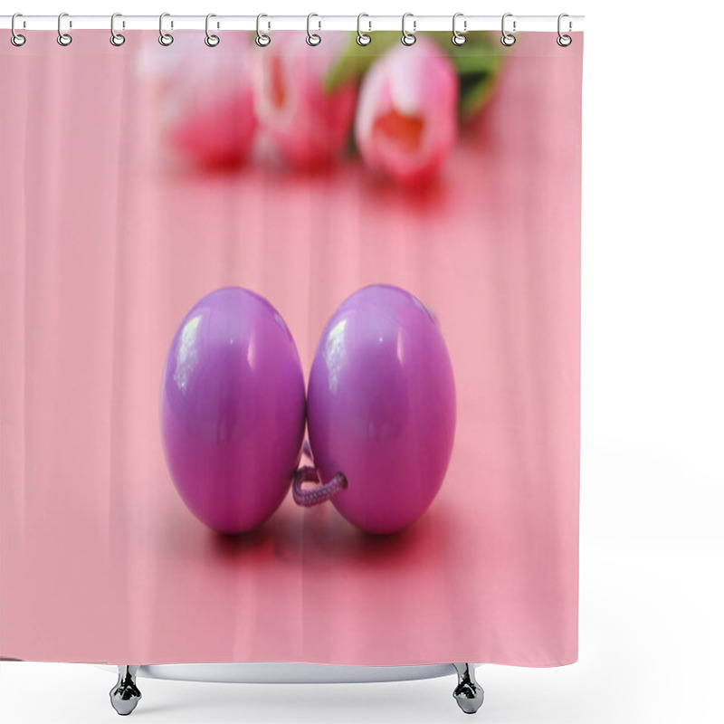 Personality  Pink Vaginal Balls On A Pink Background. Shower Curtains