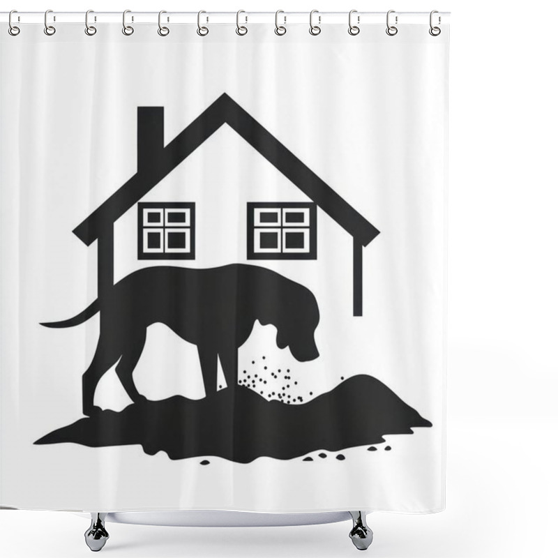 Personality  A Playful Silhouette Of A Dog Digging Near A House, Capturing A Moment Of Curiosity. Shower Curtains