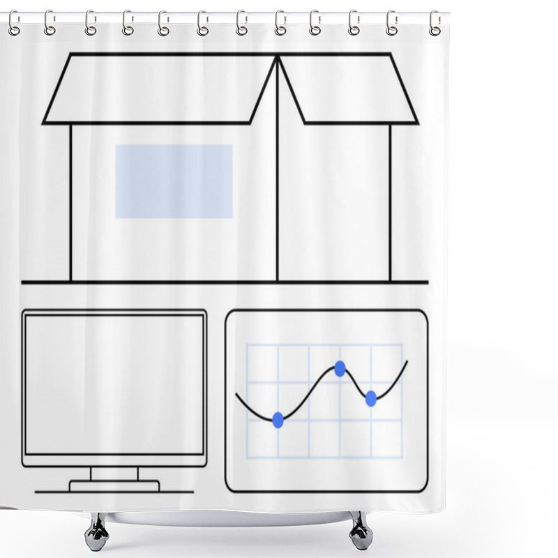 Personality  Open Warehouse Box Above A Computer Monitor And A Data Chart With Points Plotted On A Graph. Ideal For Logistics, Inventory, Storage, Data Analysis, Technology, Business Strategy, Supply Chain. Line Shower Curtains