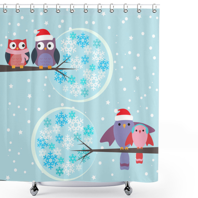 Personality  Couples Of Owls And Birds Winter Shower Curtains