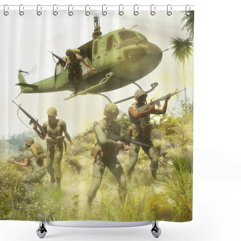 Personality  Air Assault With Light Mobile Infantry On Helicopters During The Vietnam War, 3d Render Shower Curtains