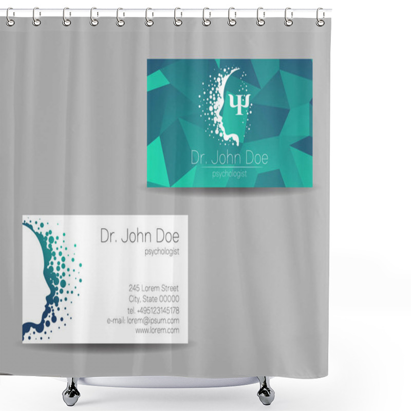 Personality  Psychology Vector Visit Card. Modern Sign. Creative Style. Design Concept. Brand Company. Green Color Isolated On Grey Background. Symbol For Web, Print. Visiting Personal Set Shower Curtains