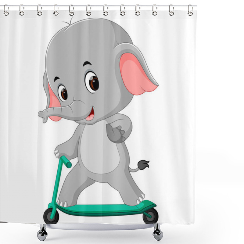 Personality  Cute Elephant Riding Push Scooter Shower Curtains