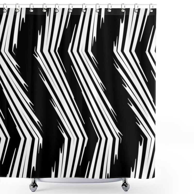 Personality  Full Seamless Background With Stripes Black And White Lines Vector. Texture With Vertical Abstract Brush Strokes. Vertical Lines Design For Armchair, Curtain And Linens Fabric Print. Shower Curtains