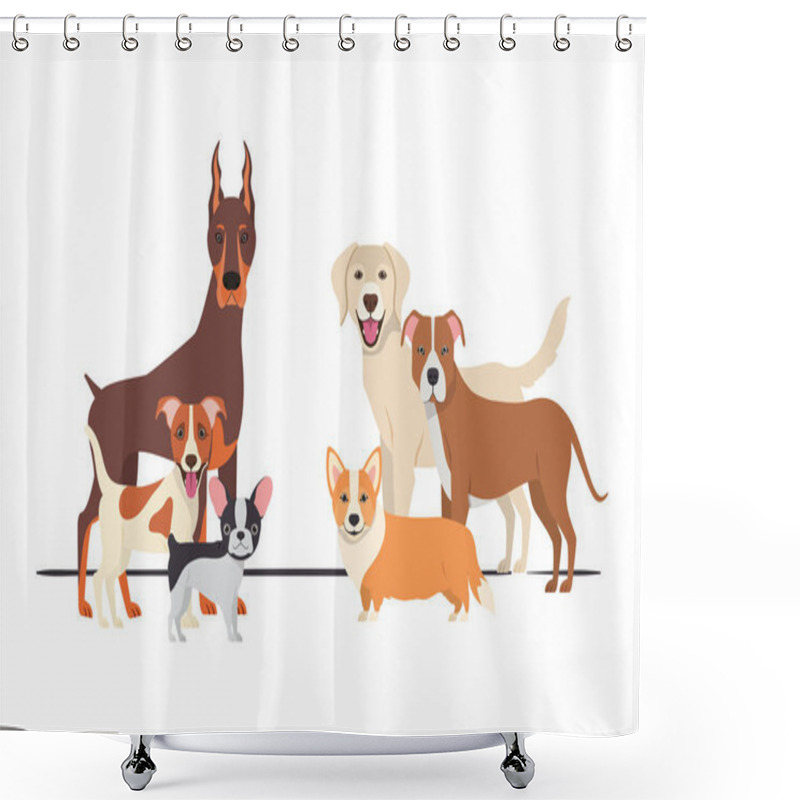 Personality  Set Of Adorable Dogs On White Background Shower Curtains