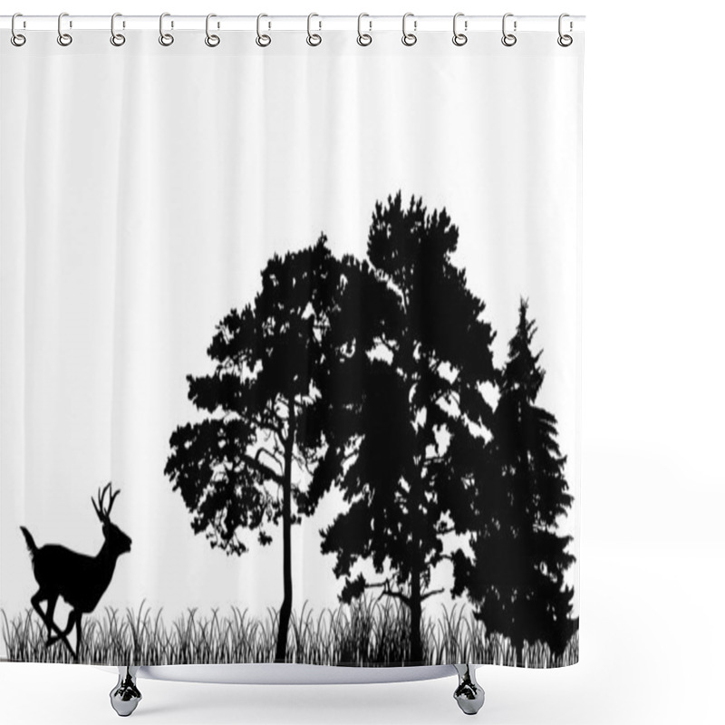 Personality  Trees And Deer Silhouettes Shower Curtains