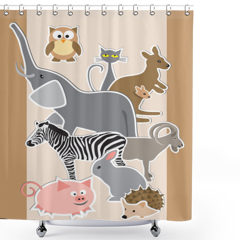 Personality  Cartoon Style Animals: Owl, Elephant, Pig, Zebra, Rabbit, Cat Ka Shower Curtains