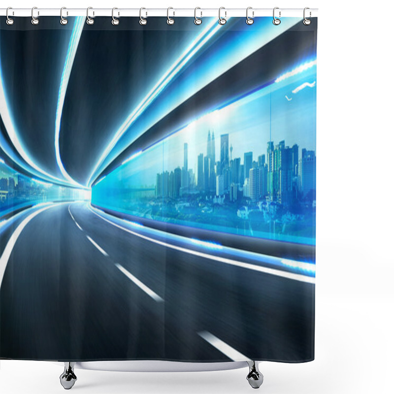 Personality  Speed Motion Road In Glass Tunnel Shower Curtains