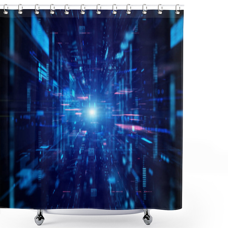 Personality  Blue Digital Cyberspace And Digital Data Network Connections Concept. Transfer Digital Data Hi-speed Internet, Future Technology Digital Abstract Background Concept. Shower Curtains