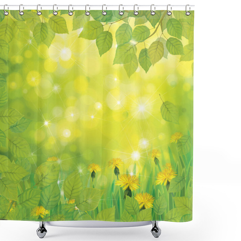 Personality  Vector Spring Background With Yellow Dandelions. Shower Curtains