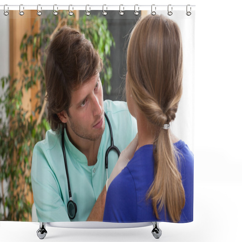 Personality  Doctor Examining A Woman Shower Curtains