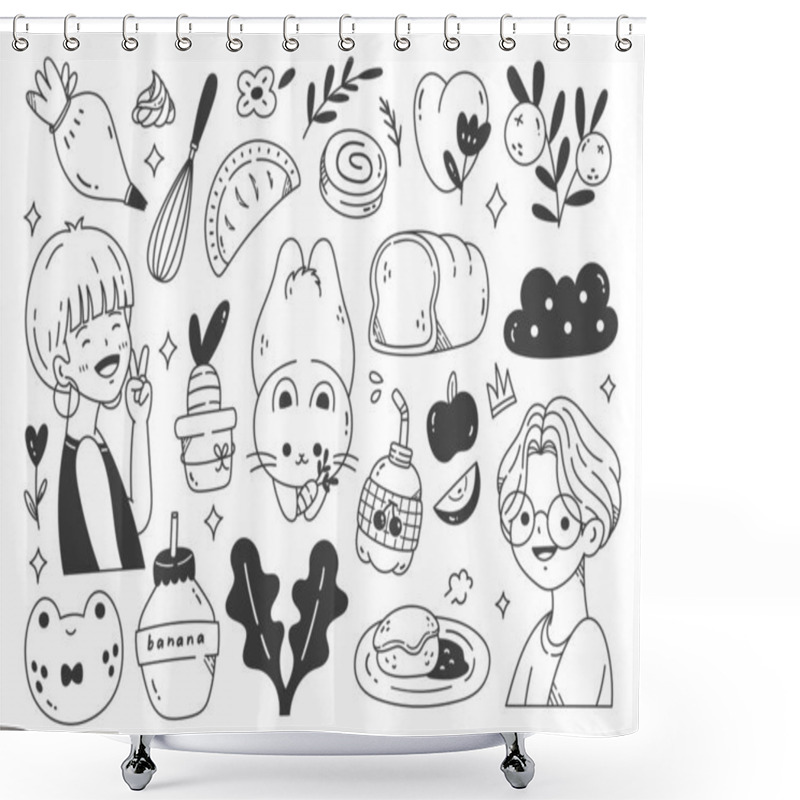 Personality  Vector Set Of Icons With Funny Doodle Elements. Set Of Hand Drawn Kawaii Doodles Shower Curtains