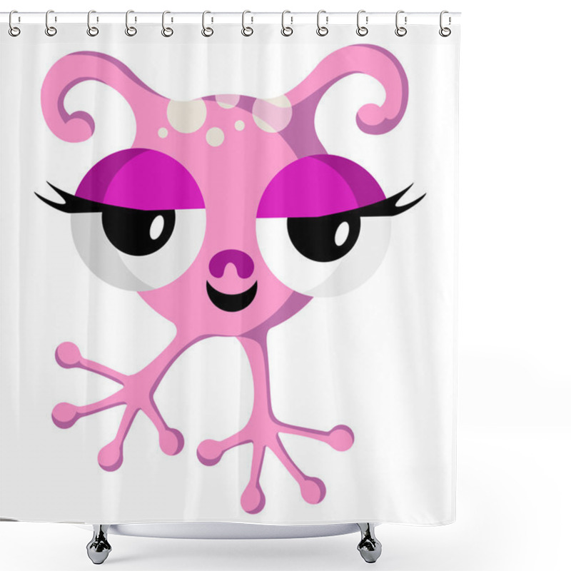 Personality  Pink Space Monster On White Shower Curtains