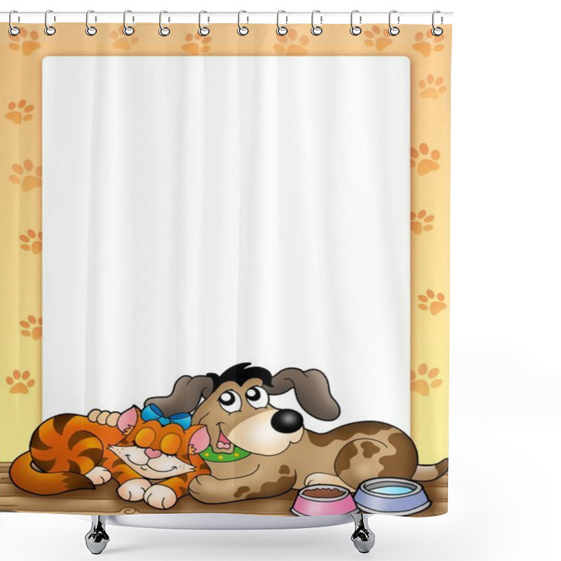 Personality  Frame With Cute Cat And Dog Shower Curtains