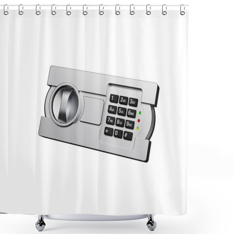 Personality  Metallic Finish Digital Safe With A Combination Lock And Circular Handle For Access 3D Illustration Shower Curtains