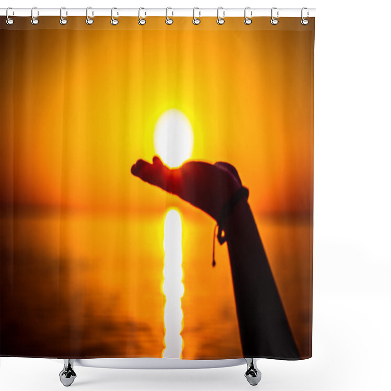 Personality  Hands In The Shape Of A Heart On The Background Of The Sea Shower Curtains