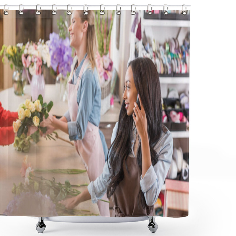 Personality  Florist Talking On Smartphone Shower Curtains