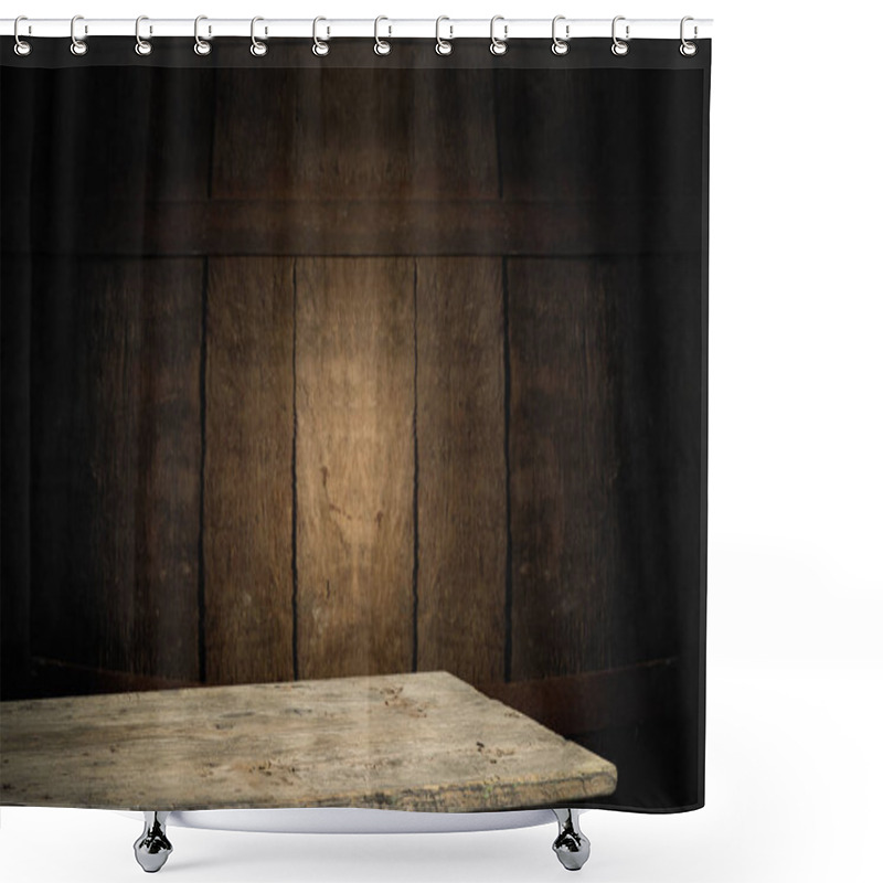 Personality  Background Of Barrel And Worn Old Table Of Wood. Shower Curtains