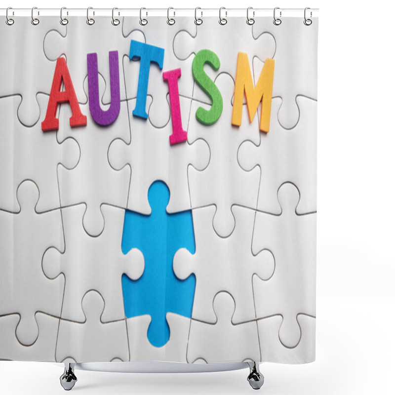 Personality  Autism Inscription On A White Puzzle Background Shower Curtains