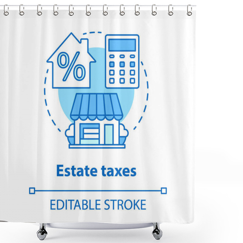 Personality  Estate Taxes Blue Concept Icon. Financial Levy Idea Thin Line Illustration. Inheritance Tax Calculation. Paying Percent For Assets, Money And Property. Vector Isolated Outline Drawing. Editable Stroke Shower Curtains